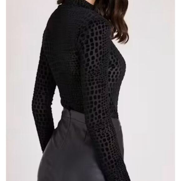 Guess Tops - Guess Cindy Croc Mesh Bodysuit Womens Small Black